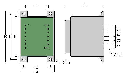 Print Layout & Dimensioner - Indstbt transformer for printmontage - 12-35VQ 50/60Hz